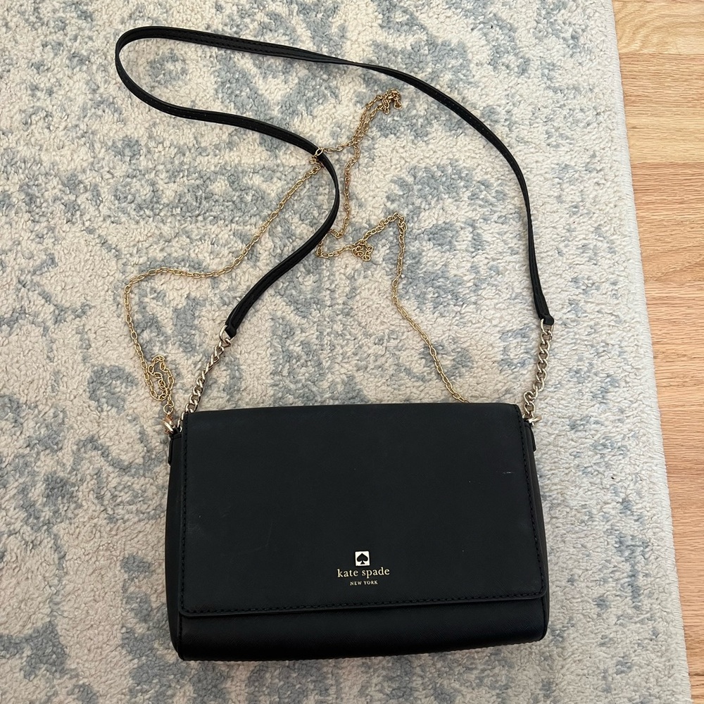 Kate Spade Black Leather Flap Crossbody Bag - Picture 2 of 5